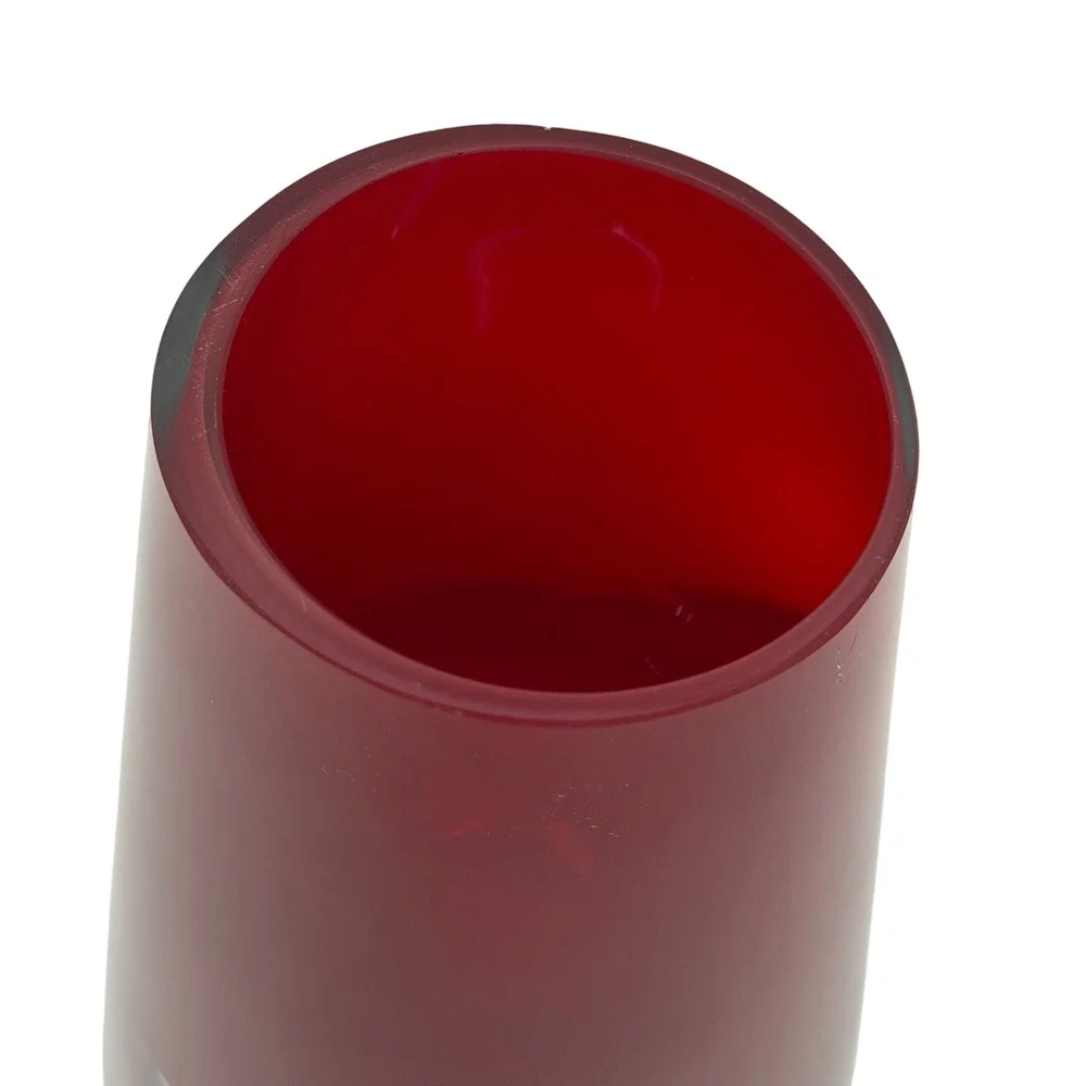 Vtg Ruby Red Art Glass Vase Heavy Clear Mid-Century Modern 7in Erickson Style